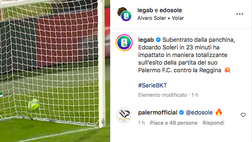 Palermo: la Lega B celebra Soleri dopo il gol contro la Reggina