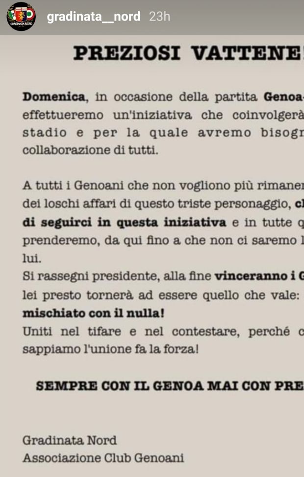 Il comunicato della curva genoana... 