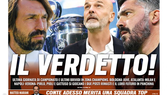 Prima Pagina, Tuttosport: “Il verdetto! Ultimi brividi in zona Champions. Futuro Toro, Cairo incontra Juric” 