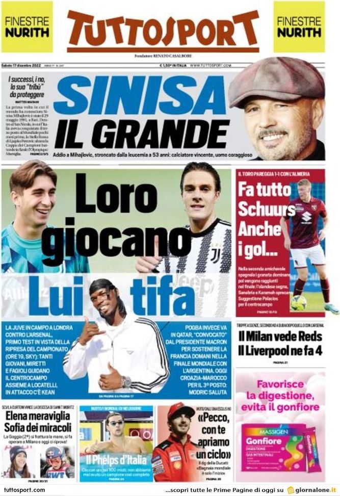 Prima pagina Tuttosport 17/12/2022