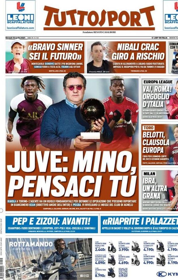 Tuttosport, la prima pagina di oggi, giovedì 15 aprile 2021 Tuttosport, la prima pagina di oggi, giovedì 15 aprile 2021