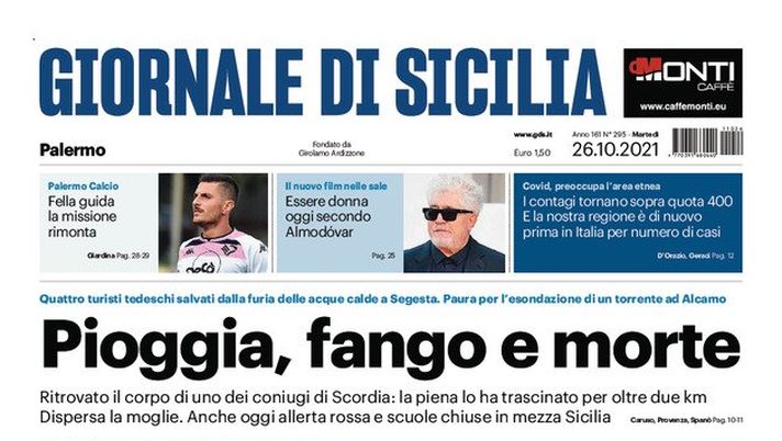 Prima Pagina, Giornale di Sicilia: “Pioggia, fango e morte” - immagine 1