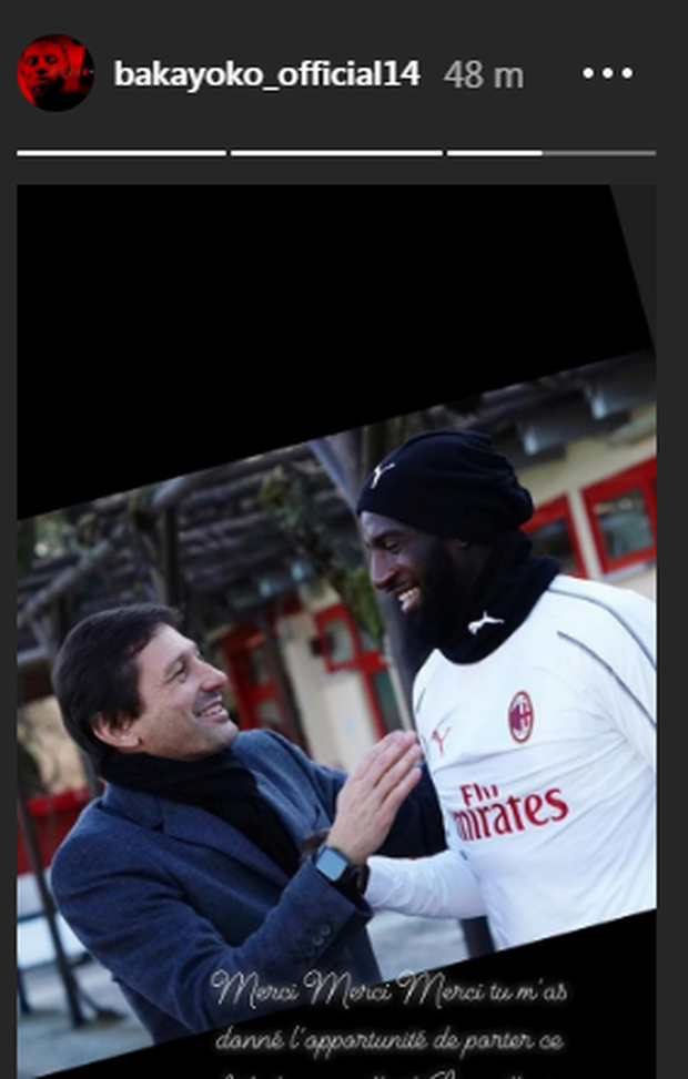 Instagram Stories Bakayoko, il saluto a Leonardo Instagram Stories Bakayoko, il saluto a Leonardo
