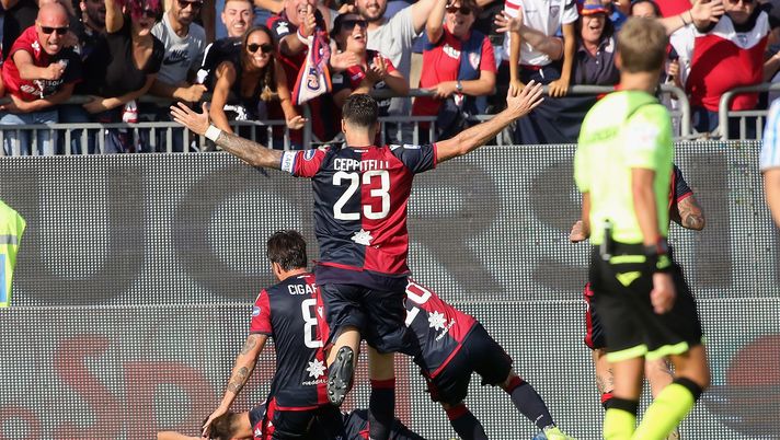 CAGLIARI, ITALY - OCTOBER 20:  Paolo Faragò of Cagliari celebrates his goal 2-0  during the Serie A match between Cagliari Calcio and SPAL at Sardegna Arena on October 20, 2019 in Cagliari, Italy.  (Photo by Enrico Locci/Getty Images) 