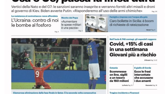 Prima Pagina, Giornale di Sicilia: “Italia, delusione mondiale” - immagine 1