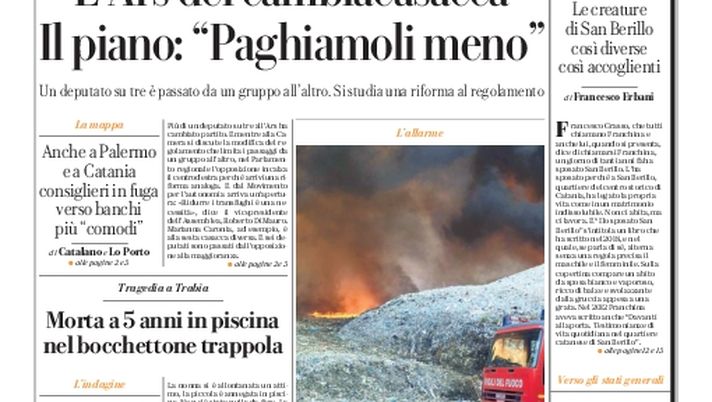Prima Pagina, La Repubblica-Palermo: “Discariche a fuoco una dopo l’altra” Prima Pagina, La Repubblica-Palermo: “Discariche a fuoco una dopo l’altra”