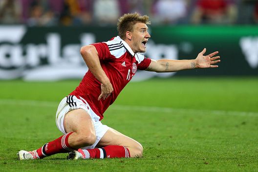 L'VIV, UKRAINE - JUNE 17: Nicklas Bendtner of Denmark reacts during the UEFA EURO 2012 group B match between Denmark and Germany at Arena Lviv on June 17, 2012 in L'viv, Ukraine. (Photo by Alex Livesey/Getty Images) L'VIV, UKRAINE - JUNE 17: Nicklas Bendtner of Denmark reacts during the UEFA EURO 2012 group B match between Denmark and Germany at Arena Lviv on June 17, 2012 in L'viv, Ukraine. (Photo by Alex Livesey/Getty Images)