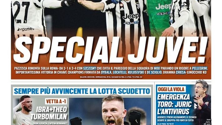 Prima Pagina, Tuttosport: “Special Juve! Dramma Chiesa. Inter, 8ª meraviglia“ - immagine 1