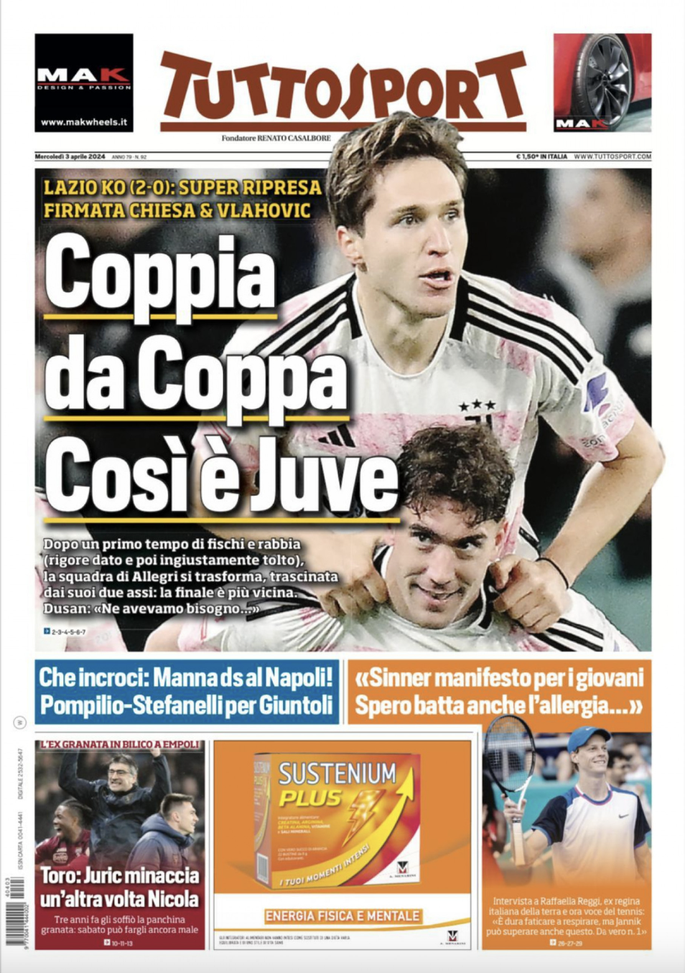 EDICOLA TS – Coppia da Coppa: così è Juve, Lazio ko 2-0 - immagine 1