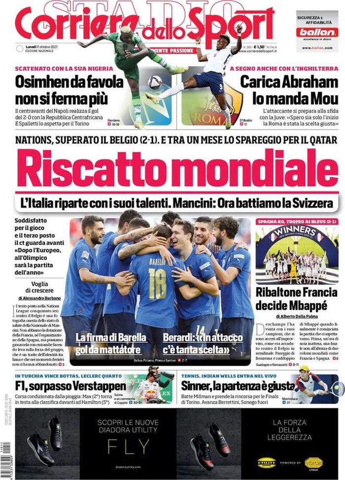 Prima Pagina, Corriere dello Sport: “Riscatto mondiale, l’Italia riparte”  Prima Pagina, Corriere dello Sport: “Riscatto mondiale, l’Italia riparte” - immagine 1