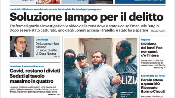 Prima Pagina, Giornale di Sicilia: “Soluzione lampo per il delitto. La liberazione di Brusca, lo scontro non si ferma” 