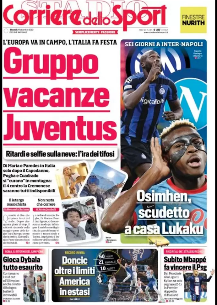 EDICOLA CDS / Inter-Napoli: Osimhen, scudetto a casa Lukaku. Gruppo vacanze Juve EDICOLA CDS / Inter-Napoli: Osimhen, scudetto a casa Lukaku. Gruppo vacanze Juve - immagine 1