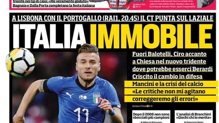 Prima Pagina, Corriere dello Sport: “Italia Immobile. Mancini e la crisi del calcio. Serie B a 22, l’ultimo verdetto…” Prima Pagina, Corriere dello Sport: “Italia Immobile. Mancini e la crisi del calcio. Serie B a 22, l’ultimo verdetto…”