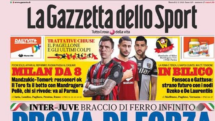 La Gazzetta dello Sport, la prima pagina di oggi, martedì 2 febbraio 2021 