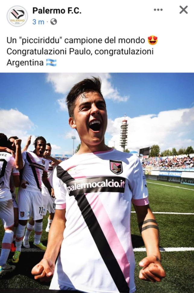 Palermo, il club si congratula con Dybala. “Joya” campione del mondo con l’Argentina Palermo