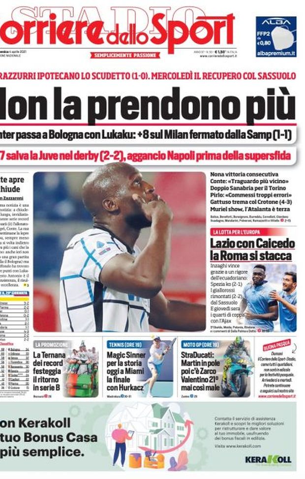 Prima Pagina, Corriere dello Sport: “Non la prendono più. CR7 salva la Juve nel derby”  Prima Pagina, Corriere dello Sport: “Non la prendono più. CR7 salva la Juve nel derby”