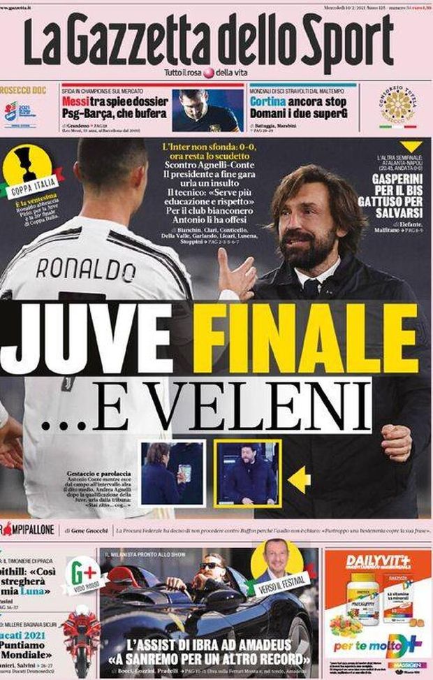 Prima Pagina, La Gazzetta dello Sport: “Juve, finale…e veleni. Gasperini per il bis, Gattuso per salvarsi” 