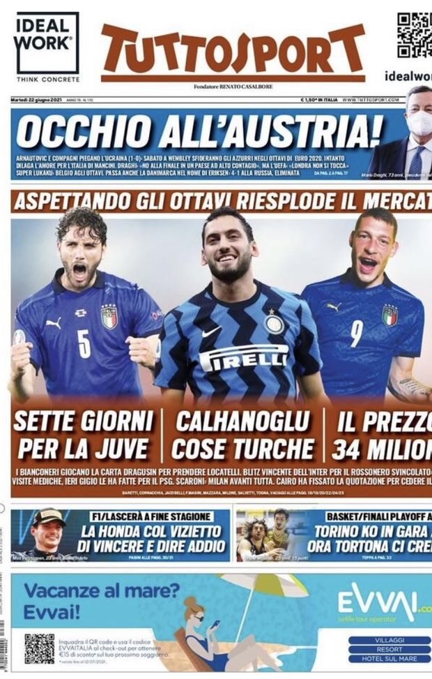 Prima Pagina, Tuttosport: “Occhio all’Austria! Locatelli, sette giorni per la Juve” Prima Pagina, Tuttosport: “Occhio all’Austria! Locatelli, sette giorni per la Juve”