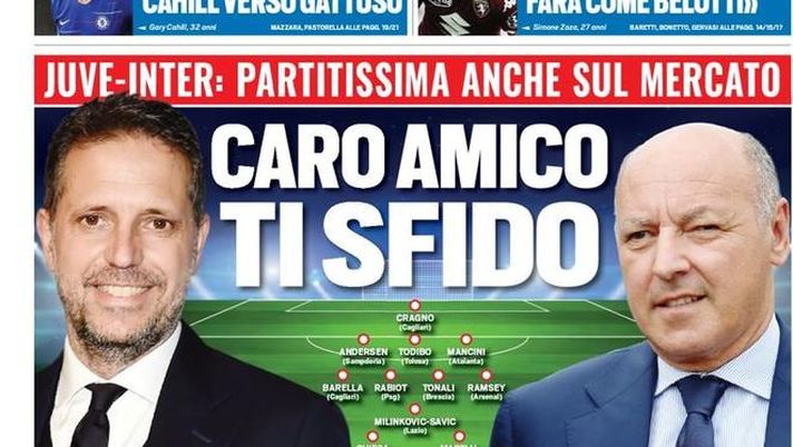 Prima Pagina, Tuttosport: “Caro amico ti sfido. Sarri spinge Cahill verso Gattuso. Inzaghi si regala la Juve…” 
