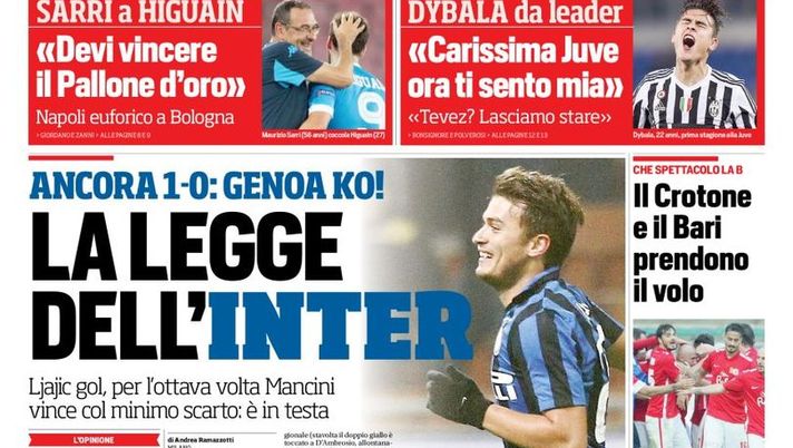Prima Pagina, Corriere dello Sport: “Dybala leader, la Juve è sua. La legge dell’Inter, ancora 1-0. La Roma si butta via, in B il Crotone è primo”  Prima Pagina, Corriere dello Sport: “Dybala leader, la Juve è sua. La legge dell’Inter, ancora 1-0. La Roma si butta via, in B il Crotone è primo”