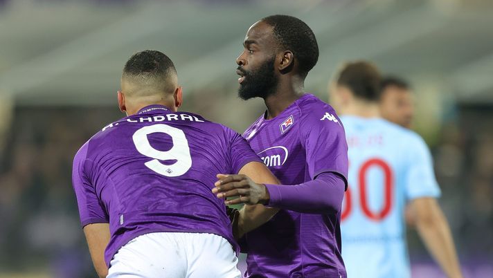 FLORENCE, ITALY - JANUARY 04: Jonathan Ikoné Nanitamo of ACF Fiorentina and Arthur Mendonça Cabral of ACF Fiorentina during the Serie A match between ACF Fiorentina and AC Monza at Stadio Artemio Franchi on January 4, 2023 in Florence, Italy. (Photo by Gabriele Maltinti/Getty Images) Cabral-Ikonè