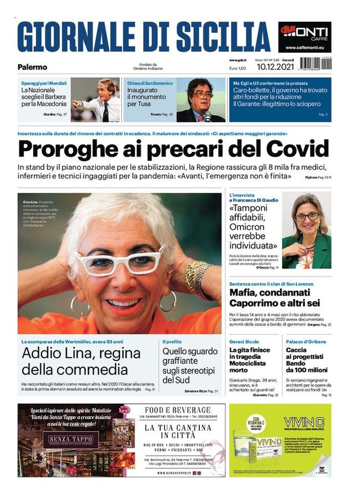 Prima Pagina, Giornale di Sicilia: “La Nazionale sceglie il Barbera per la Macedonia” Prima Pagina