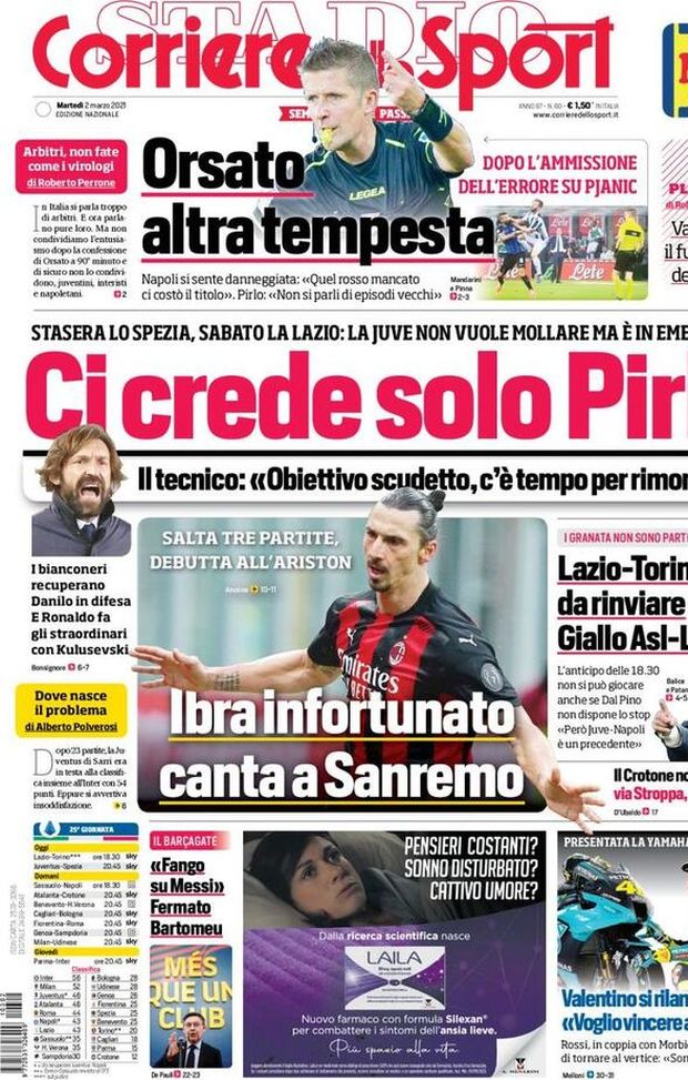  Il Corriere dello Sport, la prima pagina di oggi, martedì 2 marzo 2021 