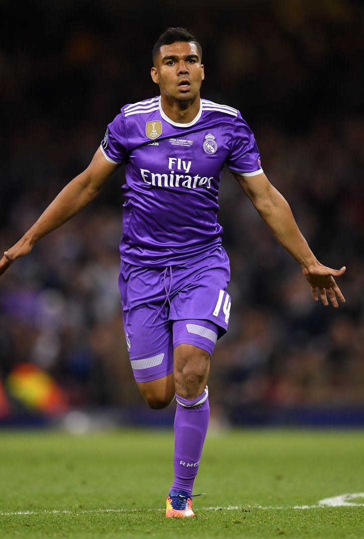  CARDIFF, WALES - JUNE 03:  Casemiro of Real Madrid celebrates scoring his sides second goal during the UEFA Champions League Final between Juventus and Real Madrid at National Stadium of Wales on June 3, 2017 in Cardiff, Wales.  (Photo by Matthias Hangst/Getty Images) 