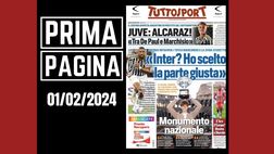 Prima pagina Tuttosport: Bremer accende Inter-Juventus. Arriva Alcaraz