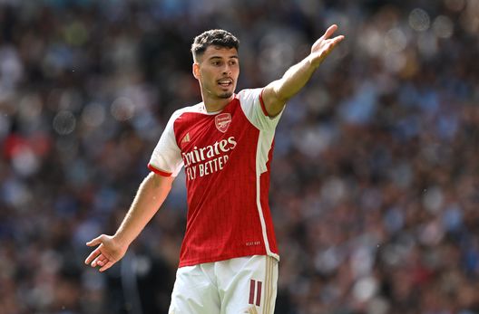 LONDON, ENGLAND - AUGUST 06: Gabriel Martinelli of Arsenal during The FA Community Shield match between Manchester City against Arsenal at Wembley Stadium on August 06, 2023 in London, England. (Photo by Shaun Botterill/Getty Images)  Arsenal Bayern Monaco