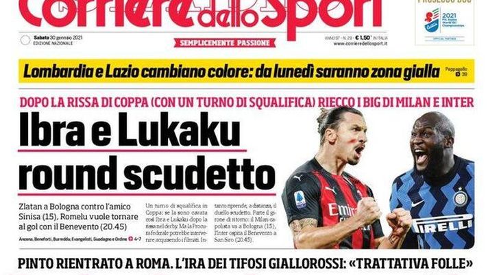 Corriere dello Sport, la prima pagina di oggi, sabato 30 gennaio 2021 Corriere dello Sport, la prima pagina di oggi, sabato 30 gennaio 2021
