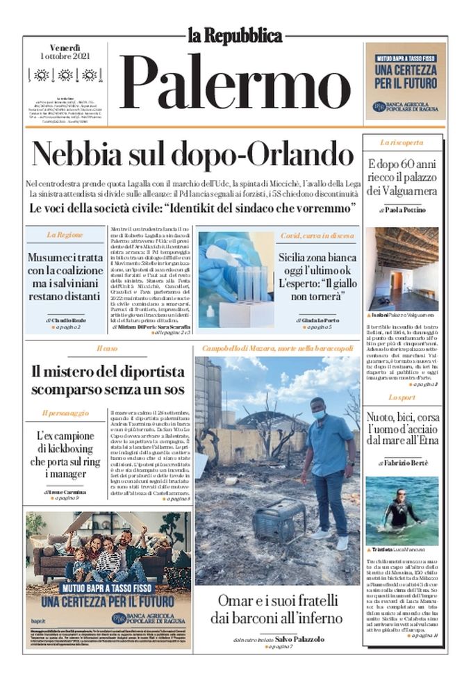 Prima Pagina, La Repubblica-Palermo: “Nebbia sul dopo-Orlando”- immagine 2