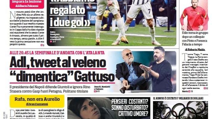 Prima Pagina, Corriere dello Sport: &#8220;Coppa Italia, Inter ko: ipoteca CR7. Napoli, Adl tweet al veleno&#8221; 