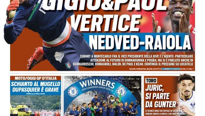 Prima Pagina, Tuttosport: “Gigio&Paul, vertice Nedved-Raiola. Inter, Marotta cerca 120 milioni” Prima Pagina, Tuttosport: “Gigio&Paul, vertice Nedved-Raiola. Inter, Marotta cerca 120 milioni”