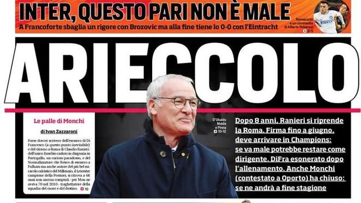 Prima Pagina, Corriere dello Sport: “Arieccolo. Bella Napoli! Allegri e Agnelli, cena e arrivederci…”  Prima Pagina, Corriere dello Sport: “Arieccolo. Bella Napoli! Allegri e Agnelli, cena e arrivederci…”