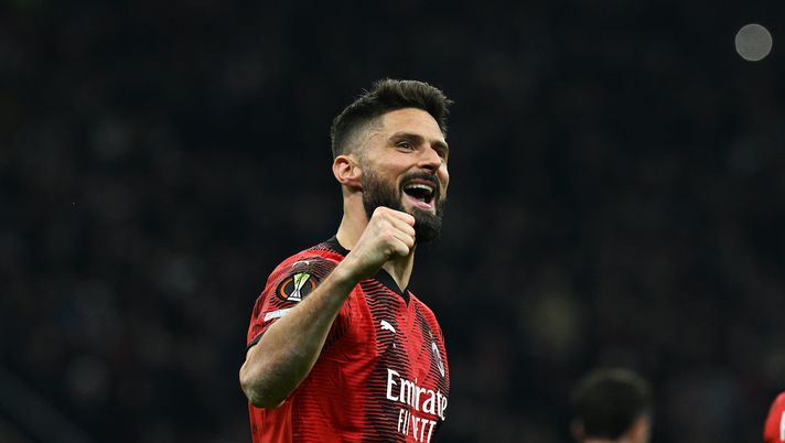 esultanza gol Olivier Giroud AC Milan Milan-Slavia Praga 4-2 Europa League 2023-2024