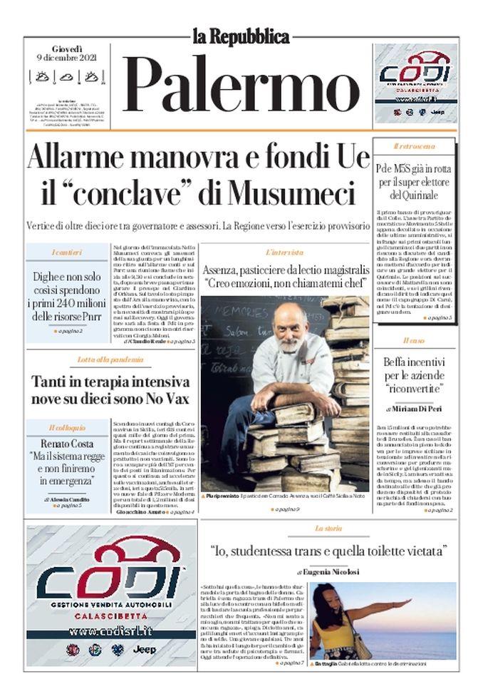 Prima Pagina, La Repubblica-Palermo: “Il ‘conclave’ di Musumeci” - immagine 1