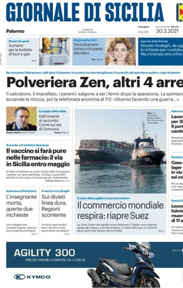 Prima Pagina, Giornale di Sicilia: “Polveriera Zen, altri quattro arresti. Vaccino anche in farmacia, via in Sicilia entro maggio”  Prima Pagina, Giornale di Sicilia: “Polveriera Zen, altri quattro arresti. Vaccino anche in farmacia, via in Sicilia entro maggio”