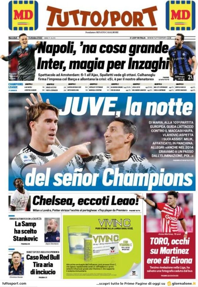 Prima pagina Tuttosport 05/10/2022