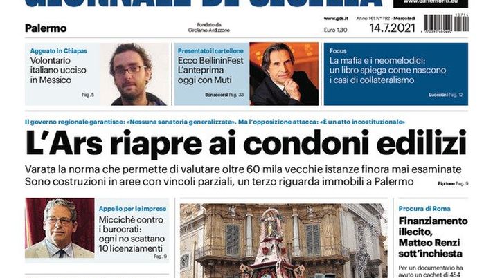 Prima Pagina, Giornale di Sicilia: “I riti del festino. Stasera tornano i botti” 