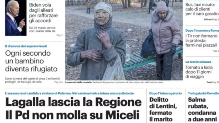 Prima Pagina, Giornale di Sicilia: “Primi spiragli contro la guerra” prima pagina