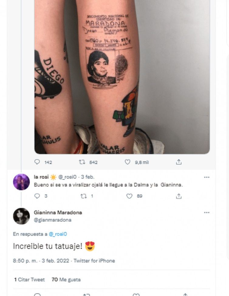 Daniela va oltre: la carta d’identità di Maradona tatuata per sempre sulla sua gamba!- immagine 3