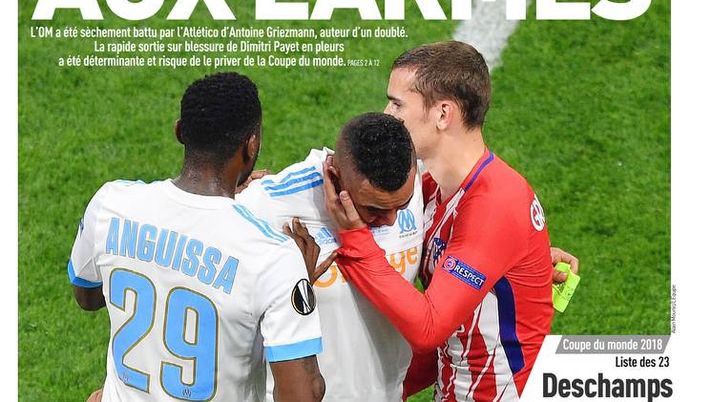 Prima Pagina, L’Équipe: “In lacrime: Atletico batte Marsiglia 3-0. Payet infortunato, a rischio il Mondiale. Deschamps…” Prima Pagina, L’Équipe: “In lacrime: Atletico batte Marsiglia 3-0. Payet infortunato, a rischio il Mondiale. Deschamps…”