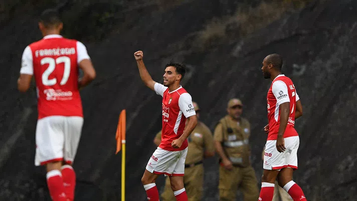BRAGA, PORTUGAL - AUGUST 01: Andre Horta (C) of SC Braga celebrates after scores a goal during the Pre-season friendly between SC Braga and Newcastle on August 1, 2018 in Braga, Portugal. (Photo by Octavio Passos/Getty Images)