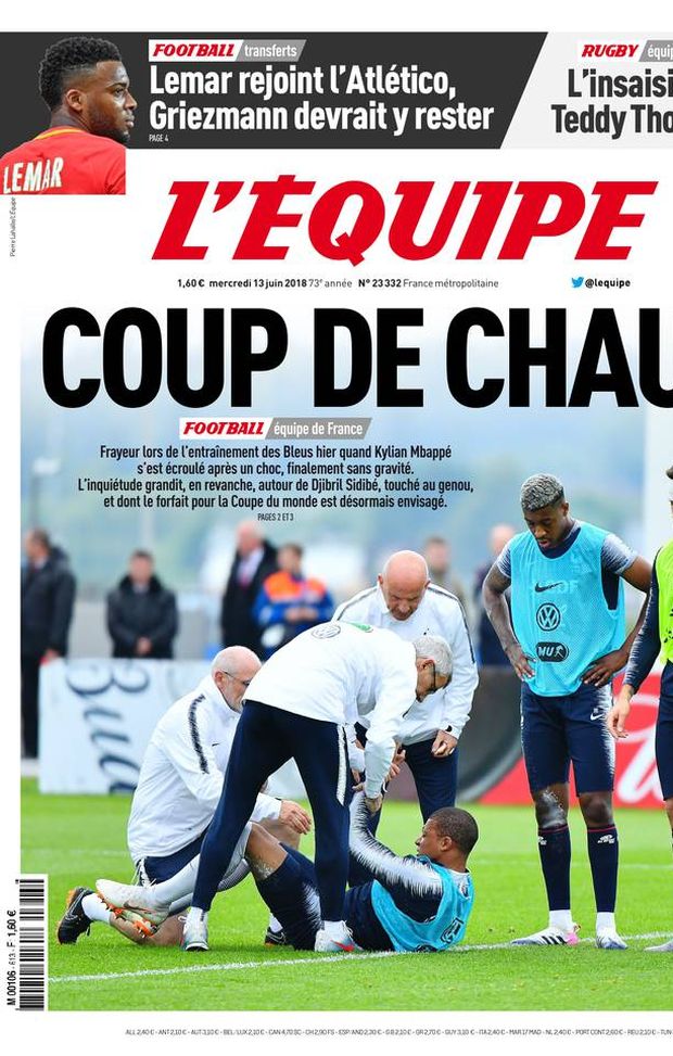 Prima Pagina, L’Équipe: “Colpo di calore. Sidibé a rischio. Lemar sposa l’Atletico, Griezmann dovrebbe restare…” Prima Pagina, L’Équipe: “Colpo di calore. Sidibé a rischio. Lemar sposa l’Atletico, Griezmann dovrebbe restare…”