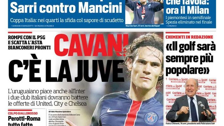 Prima Pagina, Corriere dello Sport: “Sorpresa a Palermo. Ecco Mijatovic, farà il vice di Zamparini. Dybala? Sì, somiglia a Messi. Parlano i grandi ex. Cavani, c’è la Juve” 