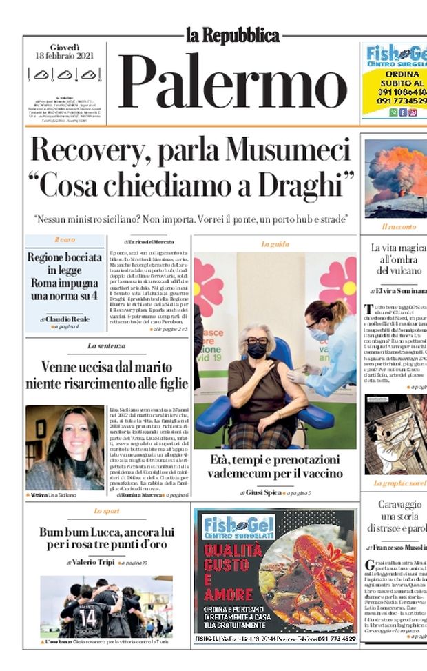 Prima Pagina, La Repubblica-Palermo: “Recovery, parla Musumeci. Bum bum Lucca, ancora lui”  Prima Pagina, La Repubblica-Palermo: “Recovery, parla Musumeci. Bum bum Lucca, ancora lui”