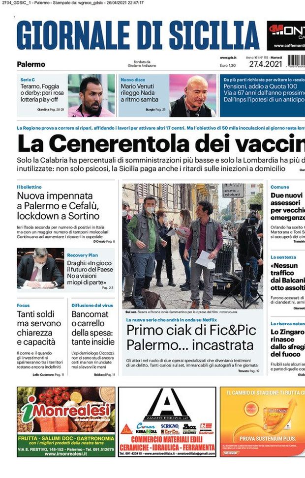 Prima Pagina, Giornale di Sicilia: “La Cenerentola dei vaccini. Per i rosa lotteria play-off” Prima Pagina, Giornale di Sicilia: “La Cenerentola dei vaccini. Per i rosa lotteria play-off”