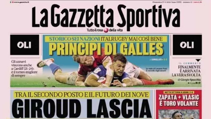 PRIMA PAGINA GAZZETTA DELLO SPORT OGGI: “Inter-Napoli, passa lo scudetto” - immagine 1