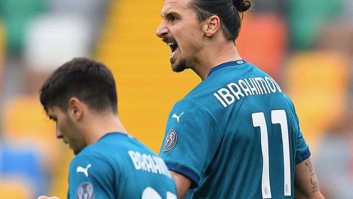 Brahim Díaz e Zlatan Ibrahimovic (attaccanti AC Milan) in Udinese-Milan 1-2 (Serie A 2020-2021) | AC Milan News (Getty Images) 